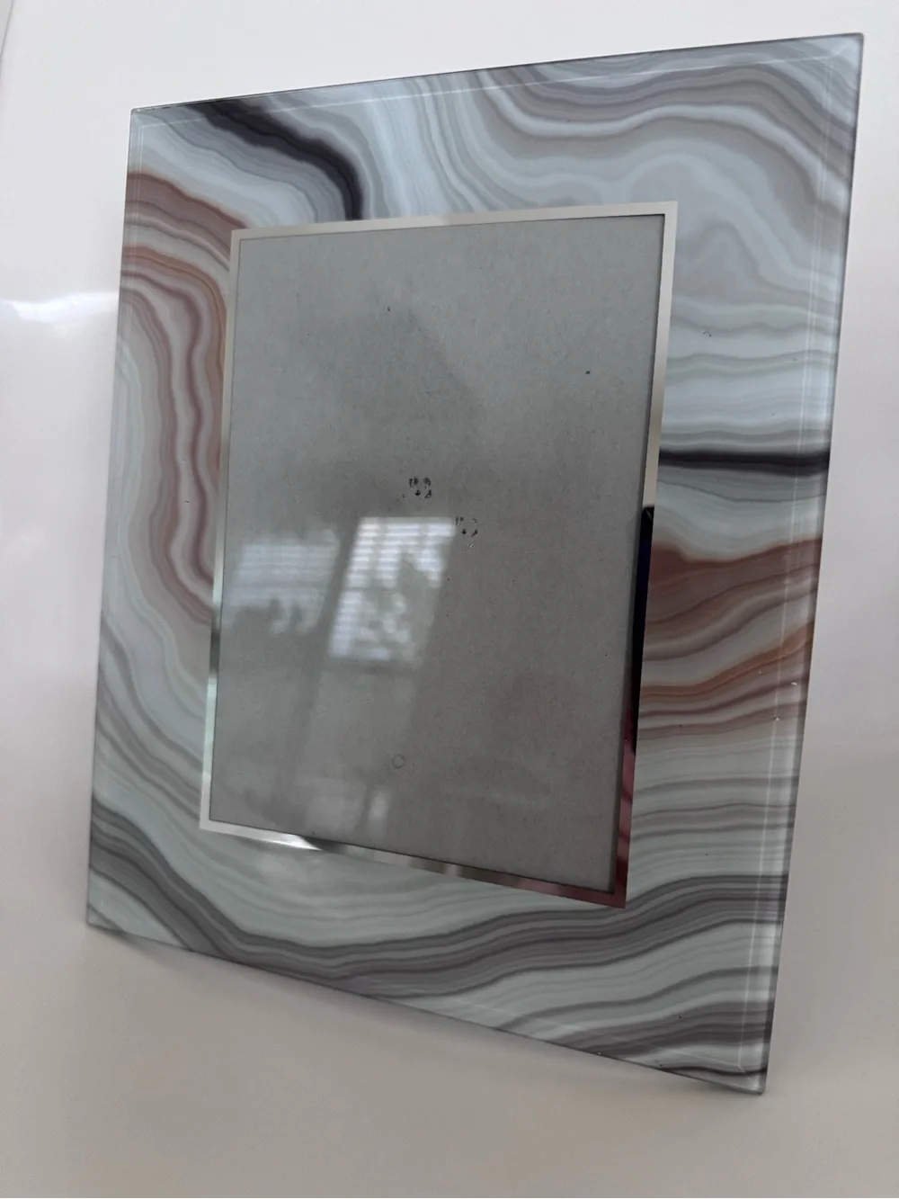 Modern Faux Agate Glass 4x6 Picture Frame Gray Marble Geode Decor Contemporary